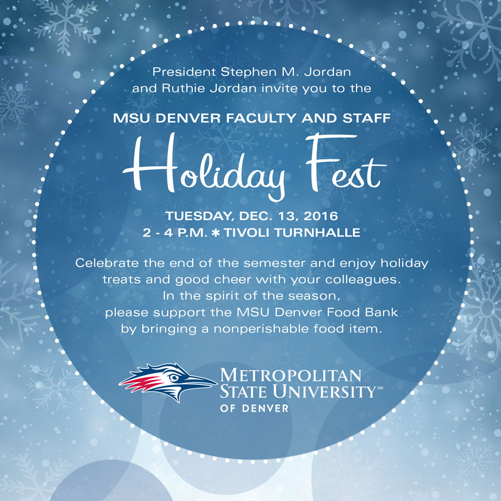 President Stephen M. Jordan and Ruthie Jordan invite you to the Faculty and Staff Holiday Fest on Dec