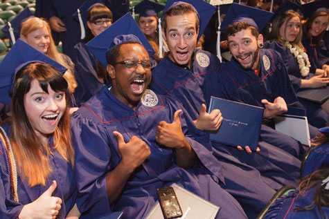 Excited students at an MSU Denver Commencement ceremony. 