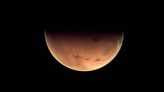 Mars is the fourth planet from the sun and gets its red color from iron oxide in the soil. Its average temperature is minus 80 degrees Fahrenheit.