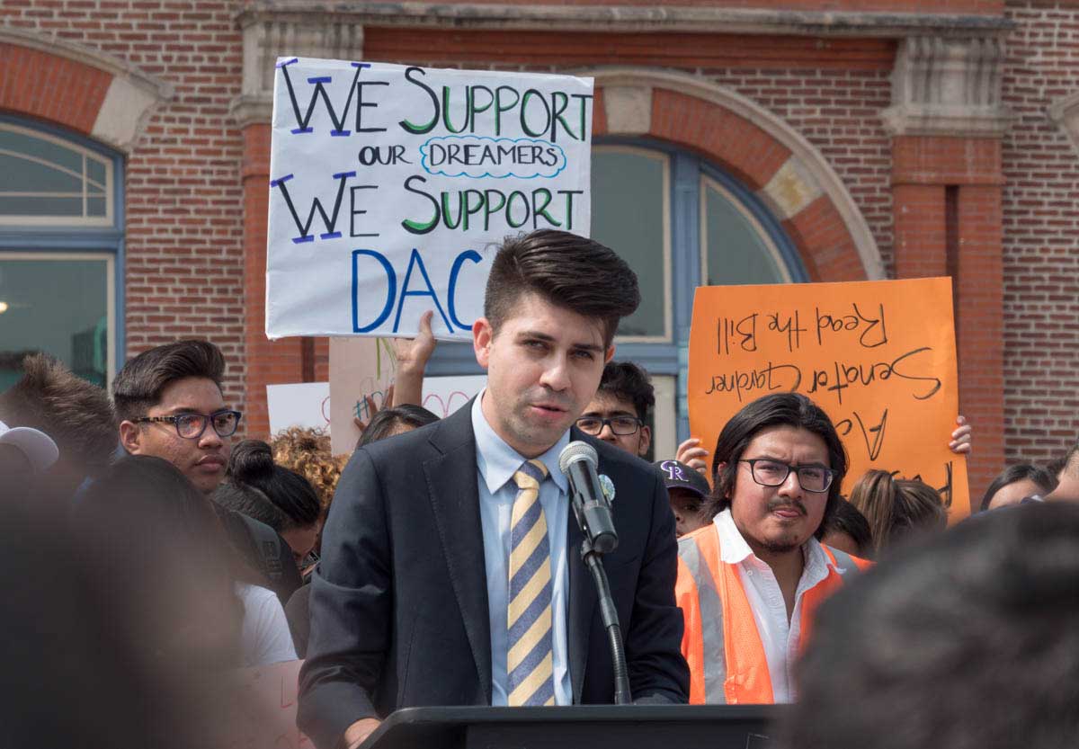 MSU Denver alum Cristian Solano-Córdova addressed the DACA rally. 