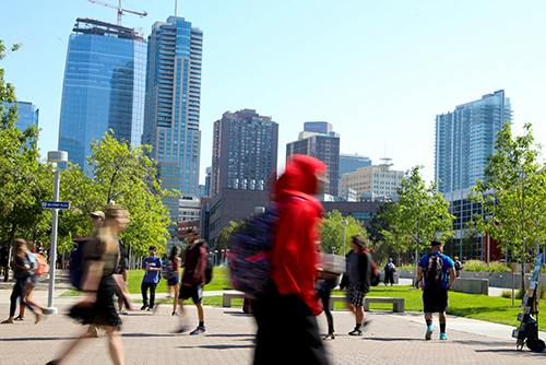 Students walking across Auraria Campus