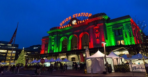 Denver Union station with lights