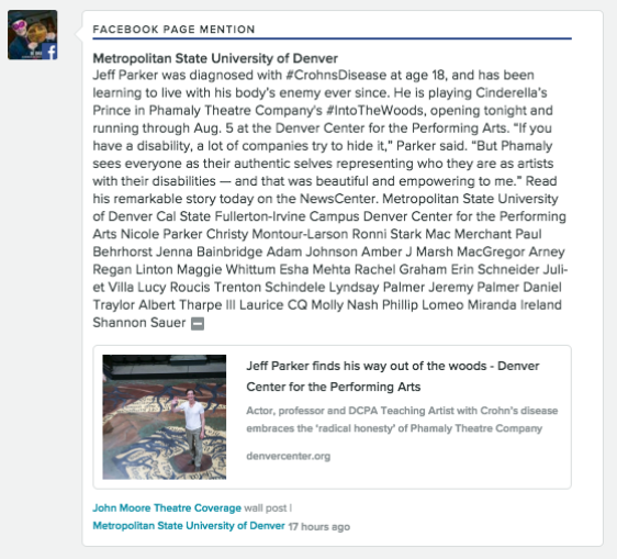 Screenshot of Denver Center for the Performing Arts Facebook