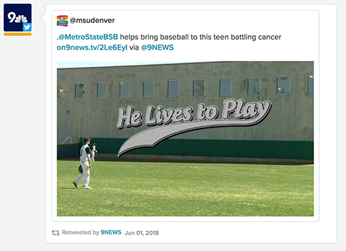 Tweet from 9news about MSU Denver baseball player