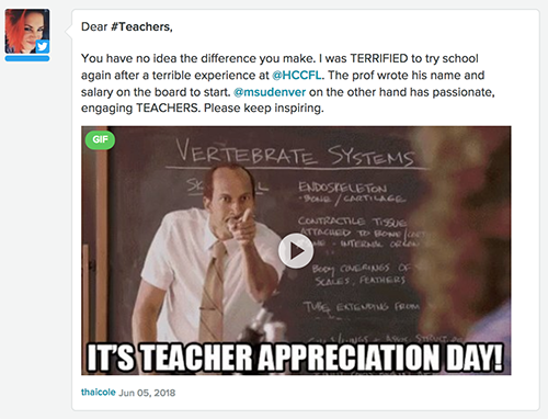 Tweet about Teacher Appreciation Day