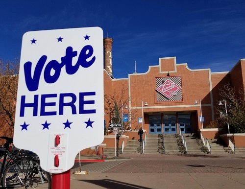 Voting sign outside Tivoli