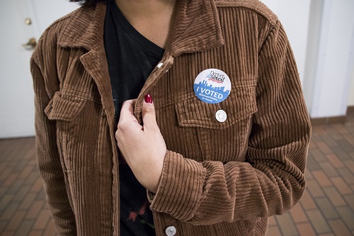 Student wearing voting sticker