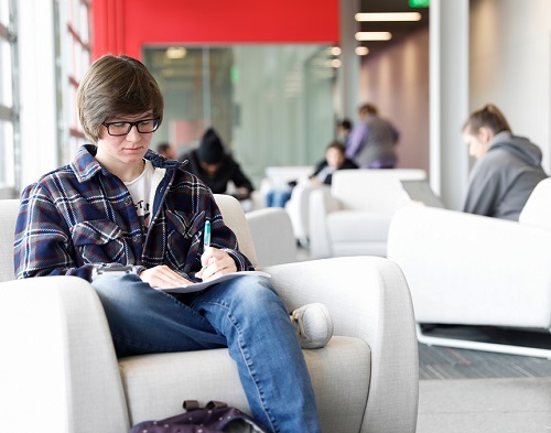 Student studying in chair