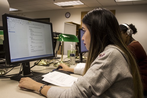 Student sitting at computer