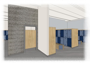 Rendering of new locker rooms in PE Events Center