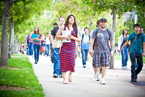 Students walking on campus