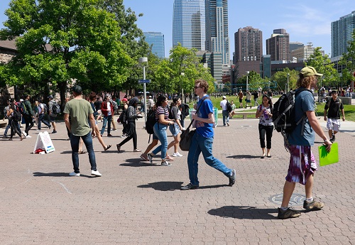 Students walking across Auraria campus