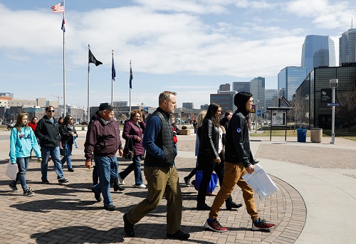 Students walking across campus