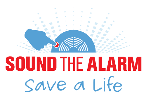 Sounds the Alarm Save a Life with graphic of smoke alarm