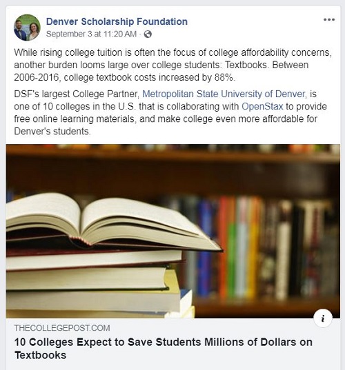 Screenshot from Denver Scholarship Foundation Facebook page.