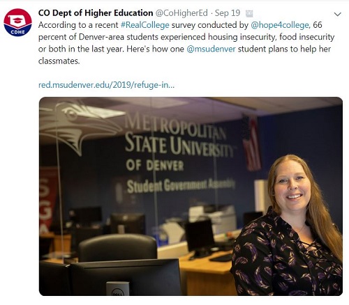 Screenshot of Colorado Department of Higher Education Twitter page.