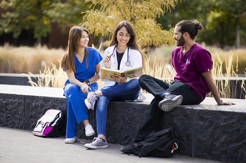 Health Professions students sitting together outside.