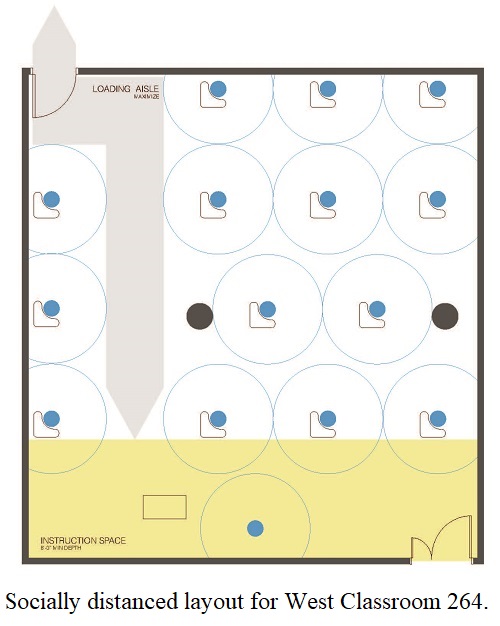 Socially distanced layout for West Classroom 264