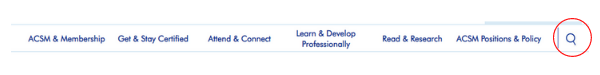 acsm site navigation bar highlighting the search icon